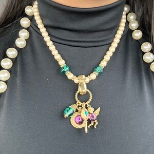 1928 vintage necklace Gold and Green Beaded Necklace